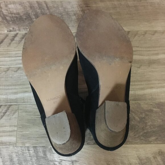 Mango Black Suede and Faux Wood Heeled Ankle Booties - Picture 6 of 13